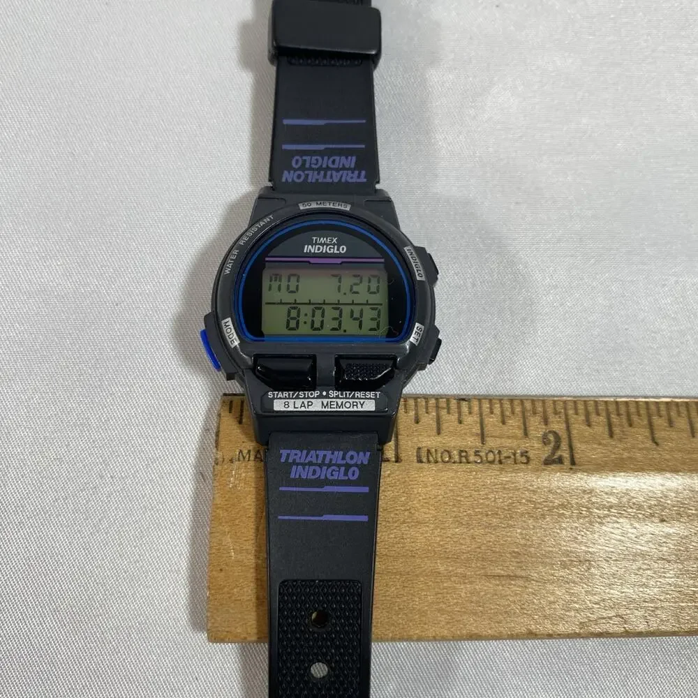 Vintage Women's Timex Ironman Triathlon Watch 8 Lap Blue Indiglo Purple Accents